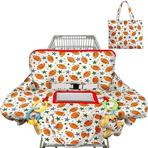 Shopping Cart Cover for Baby 2-in-1 High Chair Cover with Safety Harness Multifunctional Football Cart Covers for Babies Soft Padded Grocery Cart Cover for Baby Boy Girl