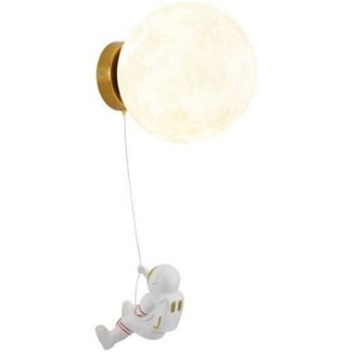 Moon Wall Light for Children's Room Modern Minimalist Creative Astronaut Cartoon Bedroom Bedside Wall Light, Tricolor Led Lamp Diameter 15Cm