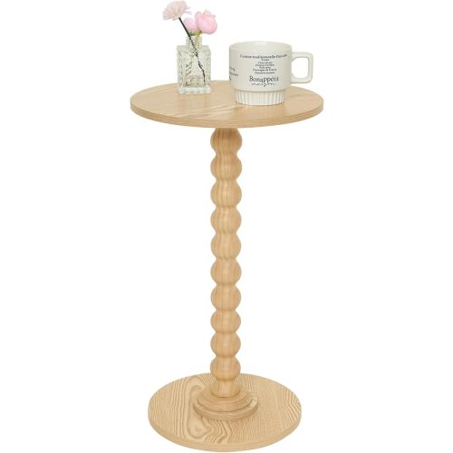 Round Side Table, Small Drink Table for Small Spaces, Modern Accent End Table Coffee Table with Solid Wood Leg for Living Room, Bedroom, Corners, and Office (Natural)