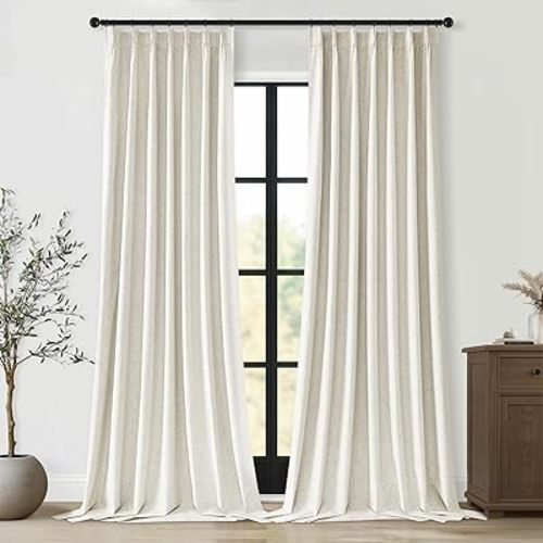 Topfinel Extra Long Blackout Curtains, Size 40"w x 108"h with Hooks Rings, Color Natural