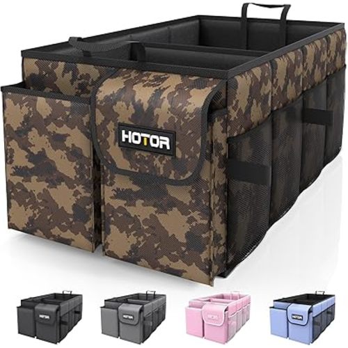 HOTOR Trunk Organizer - Car Organizer, Foldable Trunk organizer for SUVs & Sedans, Sturdy Car Organization for Car Accessories, Tools, Sundries, Brown Camouflage, 2 Compartments, 21.3"×12.6"×10.6"