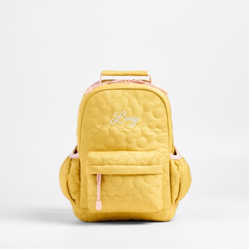 Personalized Dreamer Quilted Yellow Flower Small Kids Backpack with Side Pockets