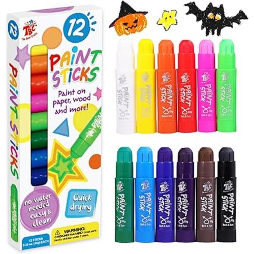 TBC The Best Crafts Paint Sticks,12 Classic Colors, Washable, Non-toxic, Tempera Paint Sticks for Kids and Students