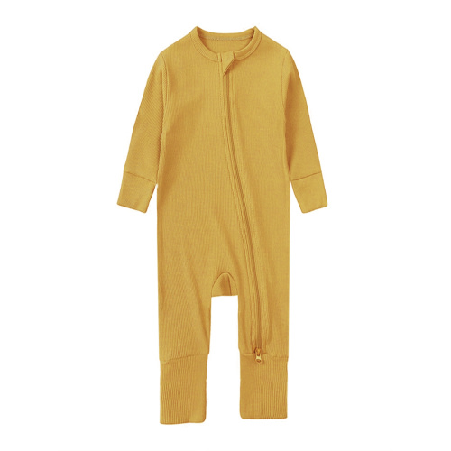 WIBACKER Baby Boy Girl Ribbed Pajamas with Mittens Bamboo Viscose Sleepers 2 Way Zipper Long Sleeve Pjs