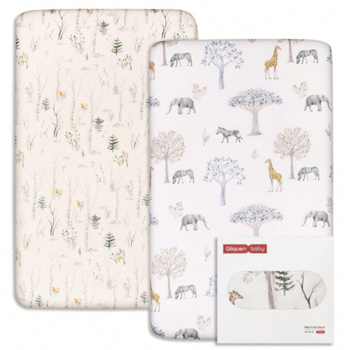 GLLQUEN BABY Pack N Play Sheets 2 Packs, Fitted For Pack And Play Mattress, Portable Mini Cribs Sheet, Ultra Soft Natural Fit Convertible Playard Mattress Sheets Cover For Boy Girls, Safe For Mouth And Hands, Oeko-Tex Certificated