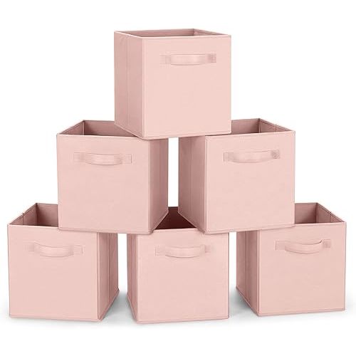 MaidMAX Fabric Storage Bins 10.5×10.5×11, Foldable Cloth Cube Storage Bins for Home Bedroom Closet Drawers Organizer, Pink, Set of 6