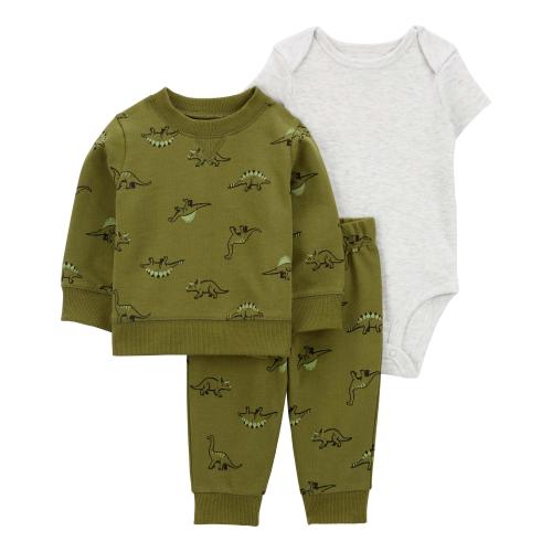 Baby 3-Piece Dinosaur Little Pullover Set - Style,Green/Heather