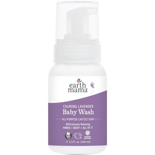 Earth Mama Calming Lavender Baby Wash Liquid Foaming Hand Soap, Organic All-Purpose Lavender Body Wash for Sensitive Skin, Castile Soap with Coconut Oil, Shea Butter, Calendula, & Aloe, 5.3 Fl Oz