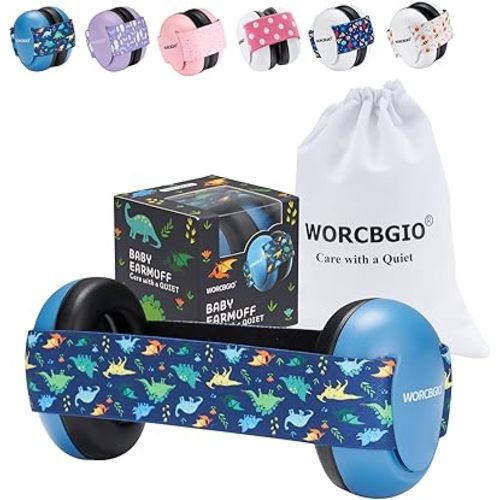 Infant Ear Protection Noise Cancelling Baby Ear Muffs, Toddler Hearing Protection with Adjustable Elastic Headband (Dinosaur,Blue