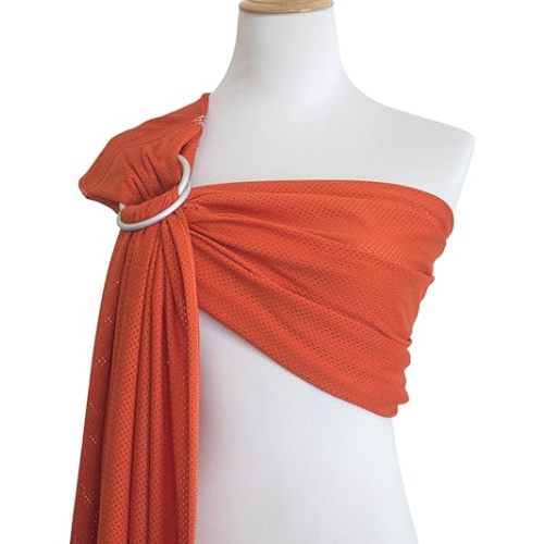 Baby Water Ring Sling Carrier | Lightweight Breathable Mesh Baby Wrap for Infant, Newborn, Kids and Toddlers | Perfect for Summer, Swimming, Pool, Beach | Great for Dad Too Orange