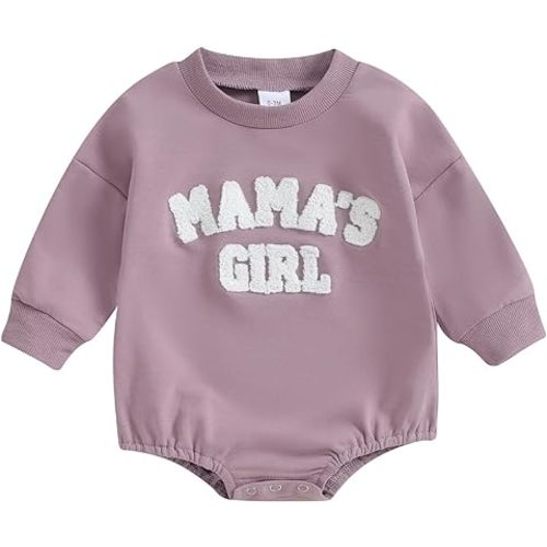 Multitrust Newborn Baby Girl Clothes Embroidery Mama's Girl Sweatshirt Romper Oversized Bodysuit Onesie Baby Girls Outfit