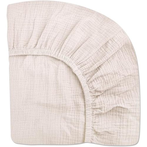 Crib Sheets for Boys Girl, Fitted Baby Toddler Bed Sheets 28" x 52", Neutral Muslin Cotton Crib Mattress Sheet with Boho Style, Soft and Breathable Comfort (Peach Cream)