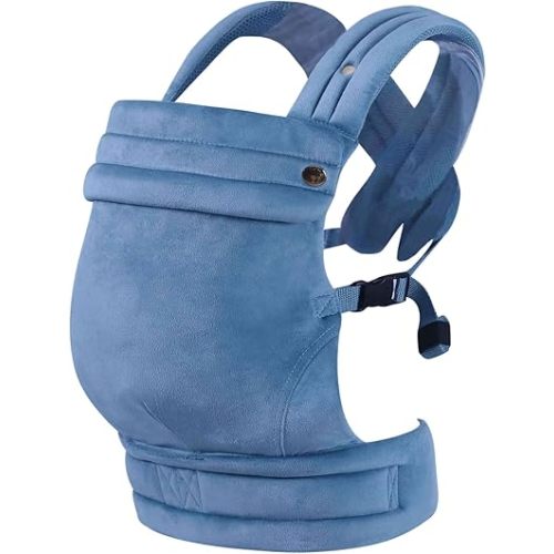 Baby Carrier Newborn to Toddler - Ergonomic,Velvet Fabric Breathable Mesh Cozy and Lightweight Infant Carrier for 7-35lbs,Enhanced Lumbar Support Hands-Free Parenting,All Seasons,Blue