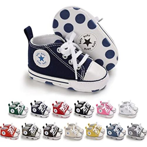 Meckior Baby Girls Boys Canvas Sneakers Soft Sole High-Top Ankle Infant First Walkers Crib Shoes