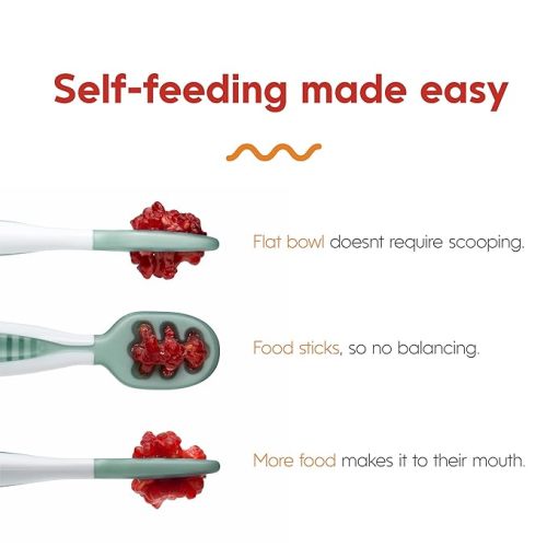 NumNum Baby Spoons Set, Pre-Spoon GOOtensils for Kids Aged 6+ Months - First Stage, Baby Led Weaning (BLW) Spoon - Self Feeding, Silicone Toddler Food Utensils - 2 Spoons, Beige/Mauve - 6-12 months Beige/Mauve