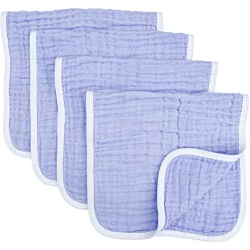 Muslin Burp Cloths Large 20 by 10 Inches 100% Cotton 6 Layers Extra Absorbent and Soft 4 Pack Purple