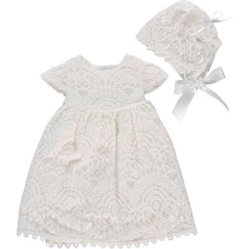 Lace Christening Gown & Bonnet Set, 3M
