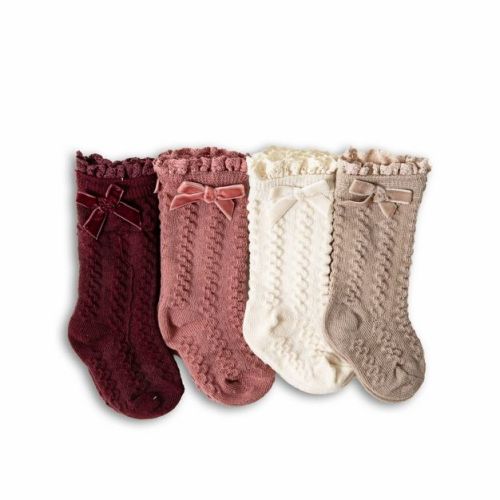 Picolette by Olivia Culpo Baby Girls' Bow Knee Socks - Pink/white/taupe 0-3M
