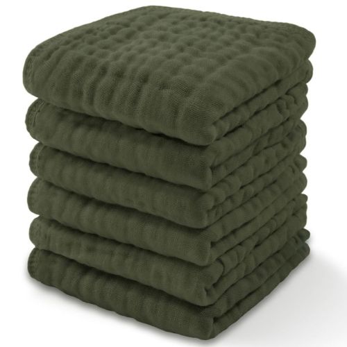 Baby Washcloths Muslin Cotton, Large 10”x10” by Comfy Cubs (Sage, Pack of 6)