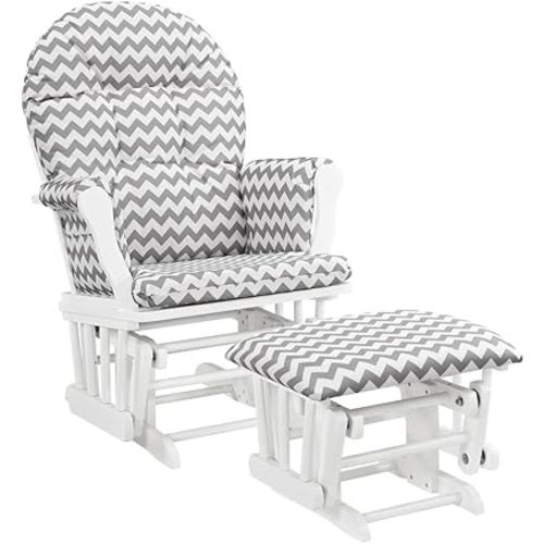 Windsor Glider and Ottoman-white with gray chevron