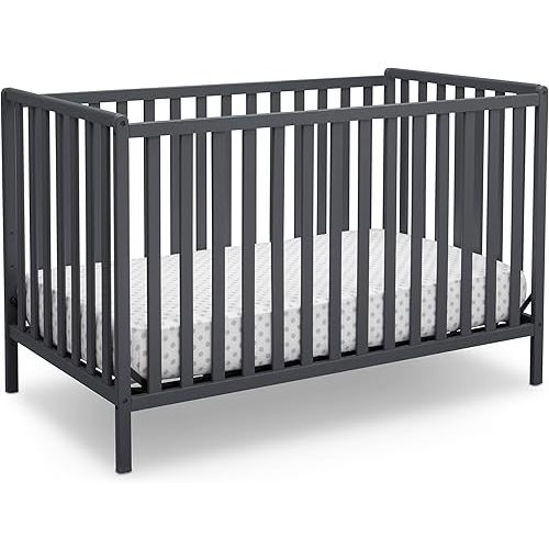 Delta Children Heartland 4-in-1 Convertible Crib - Greenguard Gold Certified, Charcoal Grey