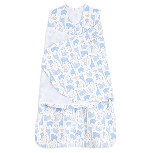 HALO 100% Cotton Sleepsack Swaddle, 3-Way Adjustable Wearable Blanket, TOG 1.5, Blue Safari, Small, 3-6 Months