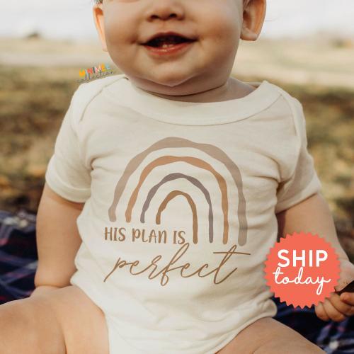 His Plan Is Perfect Onesie®, Rainbow Christian Apparel, Religious Baby Bodysuit, Inspirational Gift For Baby, (BC-REL25)