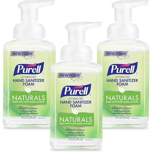 Purell Advanced Hand Sanitizer Naturals Foam with Plant-Based Ethanol, 10 fl oz Foam Pump Bottle (Pack of 3), 3001-06-EC
