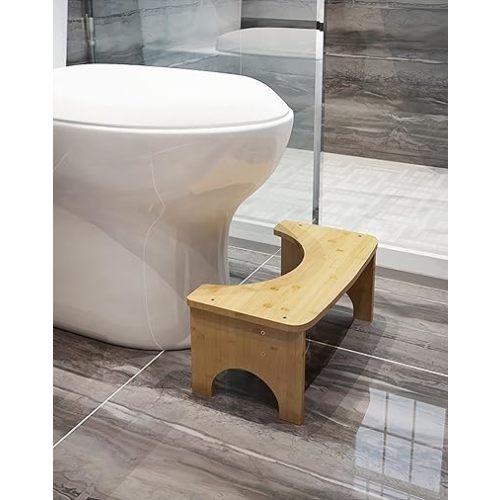 Bamboo Toilet Stool for Adults, 6.5" Poop Stool, Bathroom Toilet Potty Stool with Non-Slip Mat for Adults Children, Original Simple Design Healthy Portable Adult Toilet Poop Stool.(Wood) Healthy Gifts