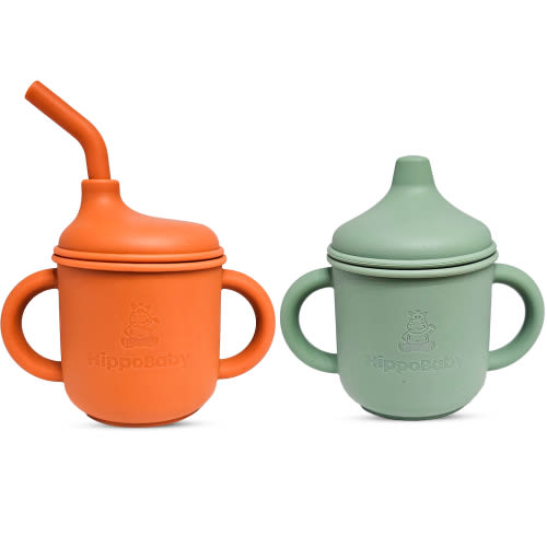2 pack Silicone Sippy Cups with Straws for Babies and Toddlers (Autumn/Mint)