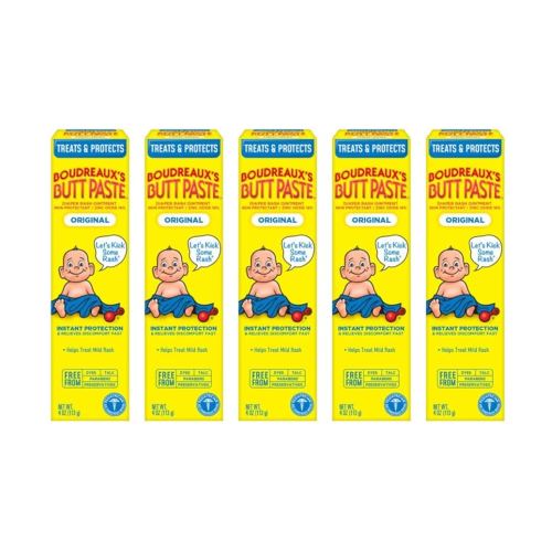 Boudreaux's Butt Paste Original Diaper Rash Cream, Ointment for Baby, 4 Oz (Pack of 5)