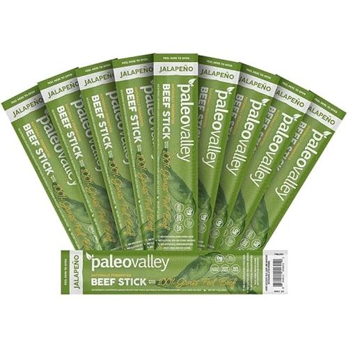 Paleovalley 100% Grass Fed Jalapeno Beef Sticks - Delicious Gluten Free Beef Snack - High Protein Keto Friendly