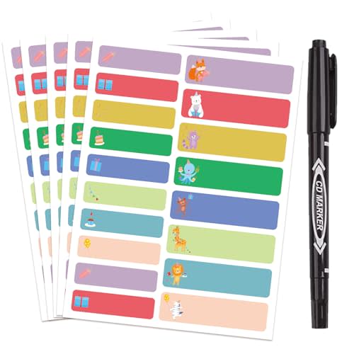 Assorted Colors Waterproof Removable Labels - 310PCS with Pen Daycare Bottles Adhesive Name Label Stickers for Baby Kids School Supplies,Water Bottles,Home Storage Spice Bottles