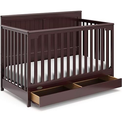 Graco Hadley 5-in-1 Convertible Crib with Drawer (Espresso) – Crib with Drawer Combo, Includes Full-Size Nursery Storage Drawer, Converts from Baby Crib to Toddler Bed, Daybed and Full-Size Bed