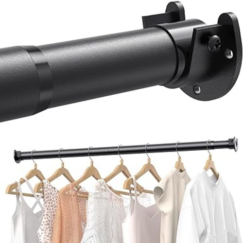 Closet Rods for Hanging Clothes, 17 to 28 Inches Stepless Adjustable Metal Closet Rod, 1.3 Inches Heavy Duty Clothes Hanging Rod for Closet Wardrobes Laundry RV