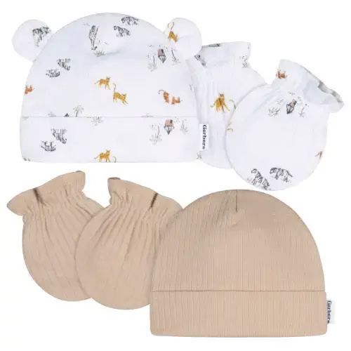 4-Piece Baby Neutral Safari Cap and Mitten Set – Gerber Childrenswear