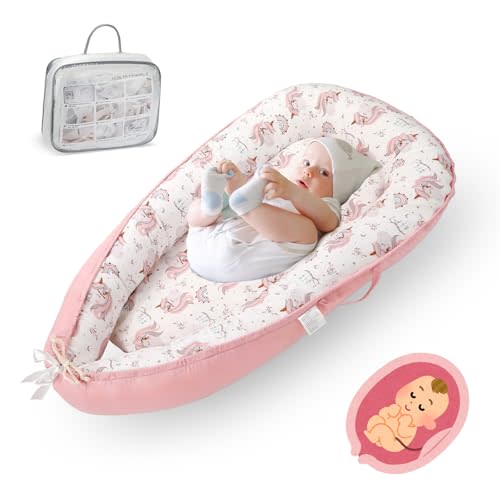 JINXIA Baby Lounger for Newborn, Detachable Mosquito - Newborn Lounger Cover for 0-24 Months, Breathable & Portable Infant Lounger - Soft Baby Floor Seat Cover for Travel, Newborn Essentials - Pink