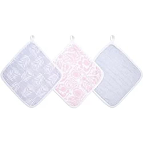 aden + anais Essentials Washcloth Set, Super Soft 100% Cotton Muslin, 3-Pack, Damsel