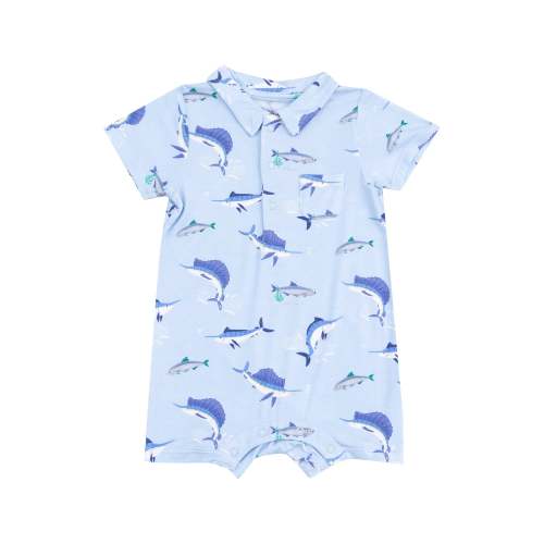 Baby Blue Deep Sea Fishing Polo Shortie | The Red Wagon