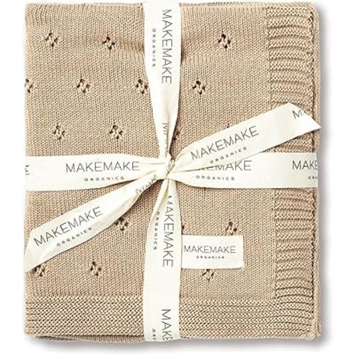 MakeMake Organics Organic Baby Blanket GOTS Certified Organic Cotton Baby Blanket Newborn Pointelle Knit Blanket Breathable Unisex Boy Girl Stroller Blanket (30x40, Sand)