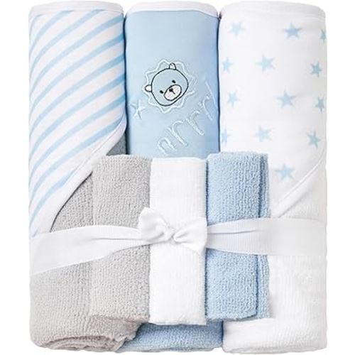 Viviland Baby Towels and Baby Wash Cloths Set Hooded Baby Towels Baby Wipes Absorbent Bath Face Towels Burp Cloths or Face Towels for Girl Boy 6-Pack Size 28 x 28 Inch(Lion)