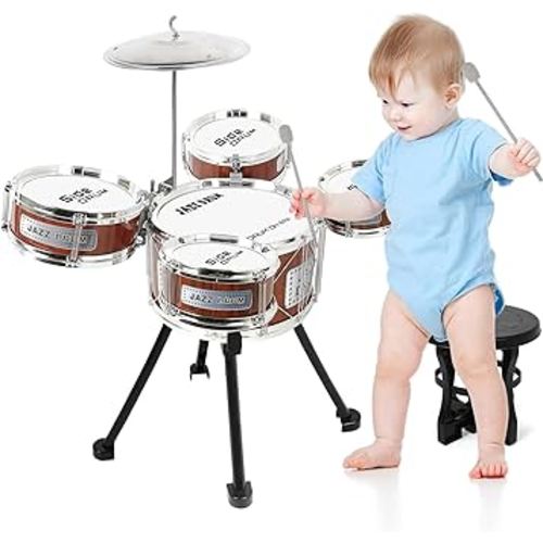 M SANMERSEN Kids Drum Set Jazz Drum Kit 8 Piece for Toddler Educational Percussion Musical Instruments Drum Toy Playset Xmas Gift for Boys Girls - Red