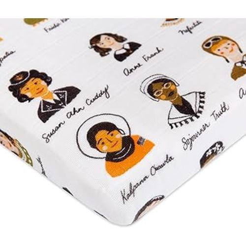 Babyletto 100% Organic Cotton All-Stages Midi Crib Sheet, GOTS-Certified, Fitted 360°, Ultra-Soft and Breathable Muslin - Women in History