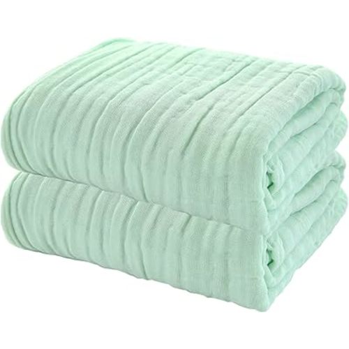 ProC 2Pcs Baby Muslin Bath Towels, Super Soft Cotton Bath Towel 6 Layers Infant Newborn Swaddle Blanket 41.3 X41.3 Inches,Baby Registry as Shower (Green)