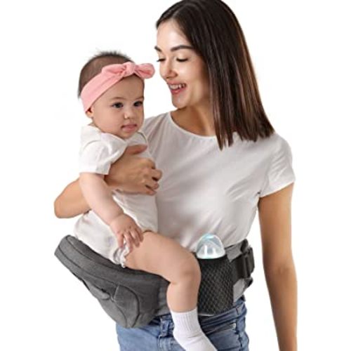 HKAI Baby Hip Carrier, Mom’s Choice Award Winner, Baby Carrier with Adjustable Waistband & Breathable Mesh, Ergonomic Carrier with Non-Slip Hip Seat Surface for Newborns & Toddlers, (Grey)