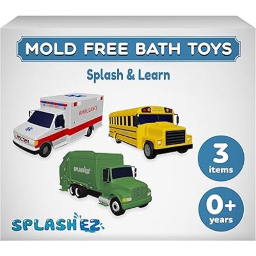 Mold Free Bath Toys for Babies and Toddlers, Car No Hole Bath Toys, Non Squirting Bath Toys no Mold for Tub, Beach, Pool, BPA-Free, Safe, Fun Infant Baby Bath Toys No Holes 0 1 3 6 12 18 Month