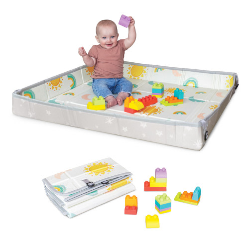 Infantino 45" Foldable Foam Playmat and Soft Building Blocks, 6-12 Months, Sunshine, Moon & Rainbow