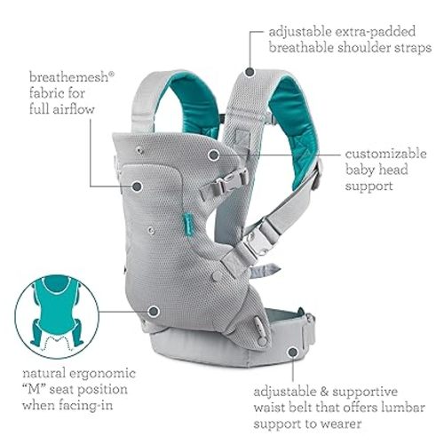 Infantino Flip 4-in-1 Light & Airy Convertible Baby Carrier, Adjustable, Ergonomic Babywearing, For newborns and toddlers