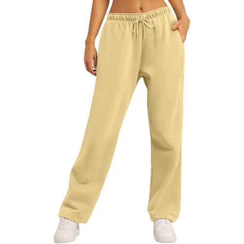 XMBPUM Women Wide Leg Sweatpants High Waisted Drawstring Baggy Straight Leg Lounge Pants Casual Trousers Joggers with Pockets