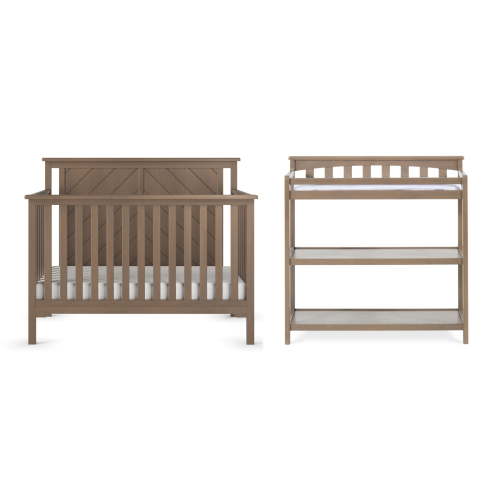 Child Craft Hampton Flat Top Crib and Changing Table Nursery Set, 4-in-1 Convertible, Dusty Heather, 2-Piece